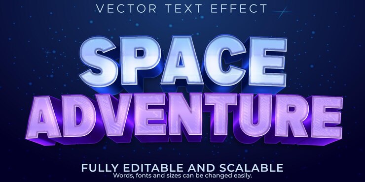 Vector gratuito efecto de texto espacial, estilo de texto de aventura y extraterrestre editable
