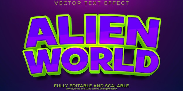 Efecto de texto de espacio extraterrestre planeta editable y estilo de texto ovni