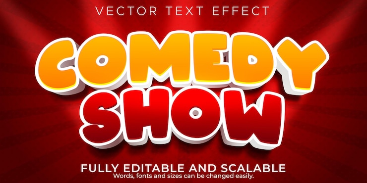 Vector gratuito efecto de texto de espectáculo de comedia estilo de texto cómico y divertido editable