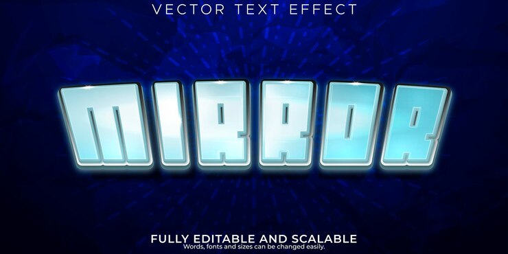 Vector gratuito efecto de texto espejo vidrio editable y estilo de texto cromado