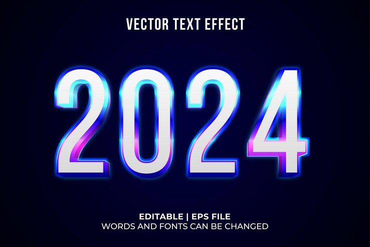 Vector gratuito efecto de texto de estilo de tecnología 2024 editable