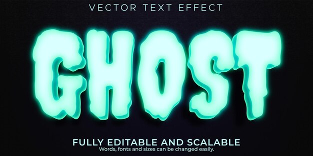 Efecto de texto fantasma, horror editable y estilo de texto de dibujos animados