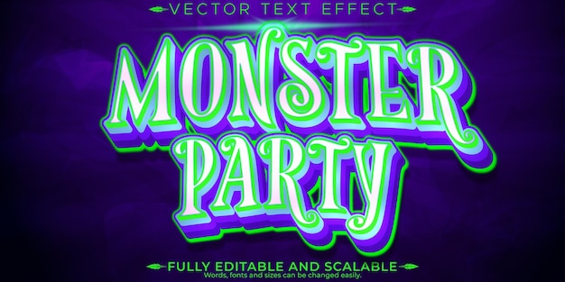 Efecto de texto de fiesta de monstruo estilo de texto editable de calabaza y halloween