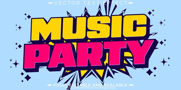 Efecto de texto de fiesta de música vintage retro estilo de texto editable de los años 70 y 80