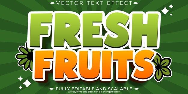 Efecto de texto de fruta fresca estilo de texto natural y orgánico editable