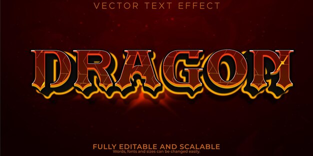Efecto de texto de fuego de dragón estilo de texto rojo y llama editable