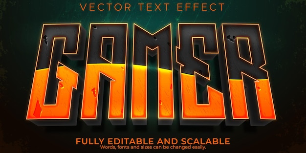 Efecto de texto de fuego de jugador, esport editable y estilo de texto de lava Vector Premium 