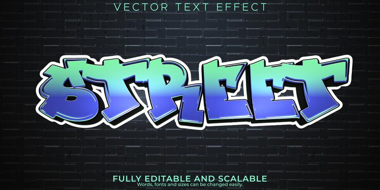Vector gratuito efecto de texto graffiti spray editable y estilo de texto callejero