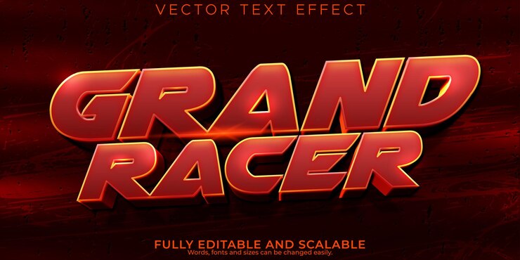 Vector gratuito efecto de texto de gran carrera editable estilo de texto rápido y deportivo