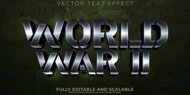 Efecto de texto de la guerra mundial estilo de fuente editable de plata y caballero