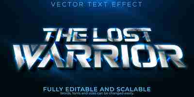 Vector gratuito efecto de texto guerrero, estilo de texto metálico y brillante editable