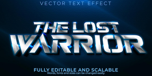 Efecto de texto guerrero, estilo de texto metálico y brillante editable