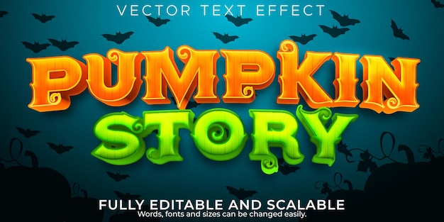 Efecto de texto de halloween, calabaza editable y estilo de texto aterrador