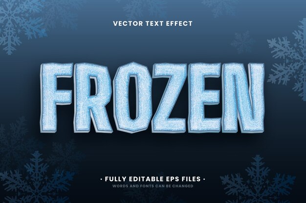Efecto de texto de hielo realista con copos de nieve.