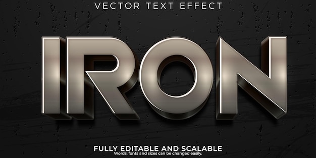 Vector gratuito efecto de texto de hierro estilo de texto metálico y brillante editable