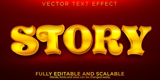 Efecto de texto de historia dorada, magia editable y estilo de texto brillante