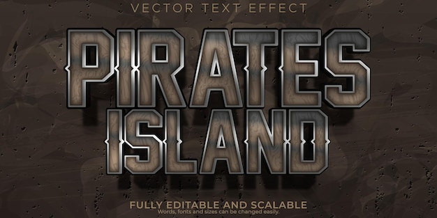 Efecto de texto de isla de piratas estilo de texto de aventura y barco editable