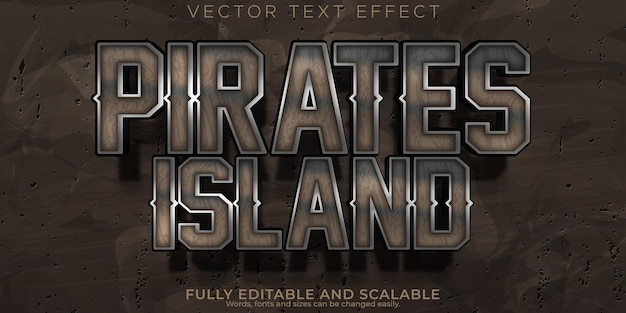 Vector gratuito efecto de texto de isla de piratas estilo de texto de aventura y barco editable