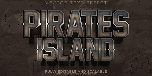 Efecto de texto de isla de piratas estilo de texto de aventura y barco editable