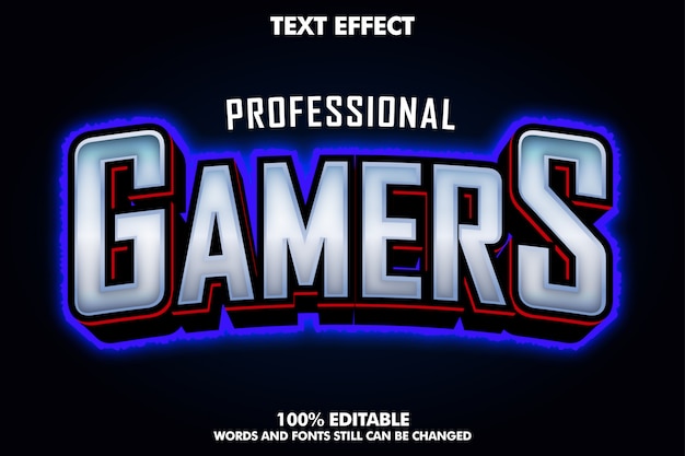 Efecto de texto de jugadores de e-sport con contorno azul claro
