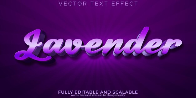 Efecto de texto lavanda estilo de texto editable púrpura y flor