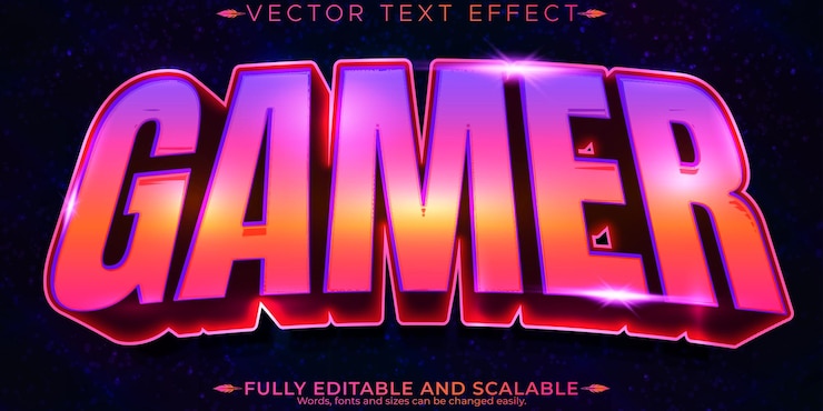 Vector gratuito efecto de texto de leyenda de juego estilo de texto de juego y cibernético editable