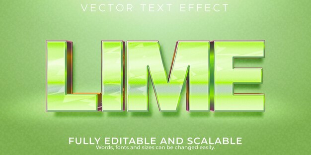 Efecto de texto lima brillante, estilo de texto metálico y verde editable