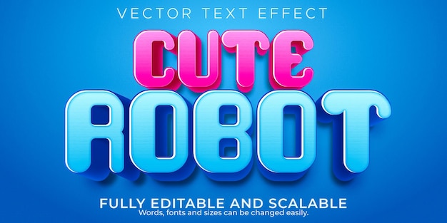 Efecto de texto lindo robot; dibujos animados editables y estilo de texto cómico