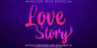 Vector gratuito efecto de texto de love story romance editable y pasión estilo de fuente personalizable