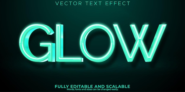 Vector gratuito efecto de texto de luz brillante neón editable y estilo de fuente brillante