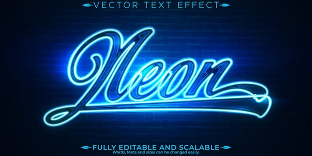Efecto de texto de luz de neón editable estilo de texto retro y brillante