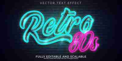 Vector gratuito efecto de texto de luz de neón, estilo de texto brillante y retro editable