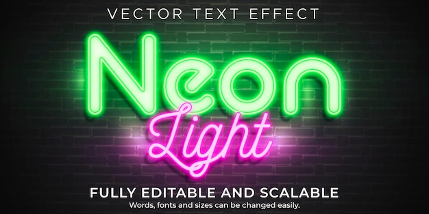 Vector gratuito efecto de texto de luz de neón, estilo de texto retro editable y brillante