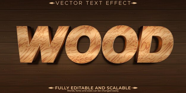 Efecto de texto de madera editable estilo de texto de árbol y naturaleza editable
