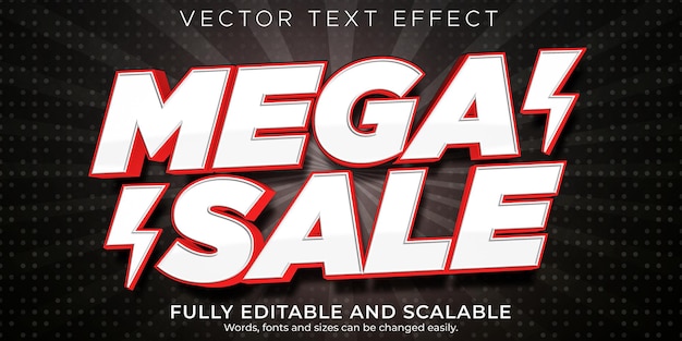 Vector gratuito efecto de texto de mega venta editable compras y estilo de texto de oferta