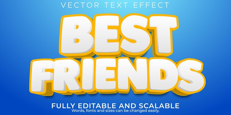 Vector gratuito efecto de texto de mejores amigos, dibujos animados editables y estilo de texto cómico