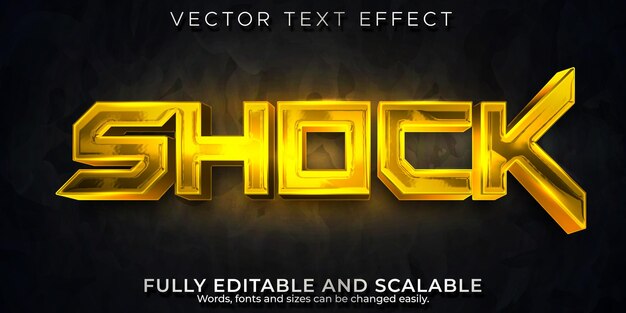 Efecto de texto metálico de choque, futuro editable y estilo de texto cibernético