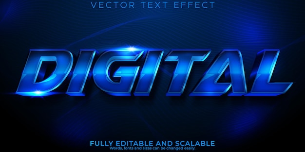 Efecto de texto metálico digital estilo de texto tecno y espacial editable