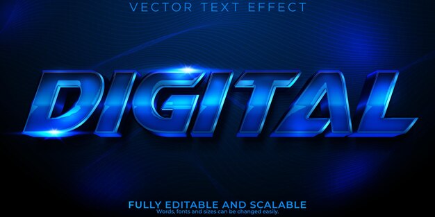 Efecto de texto metálico digital estilo de texto tecno y espacial editable