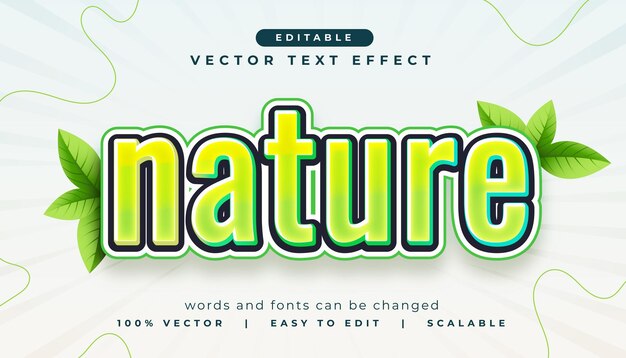 efecto de texto de naturaleza verde editable con diseño de hojas