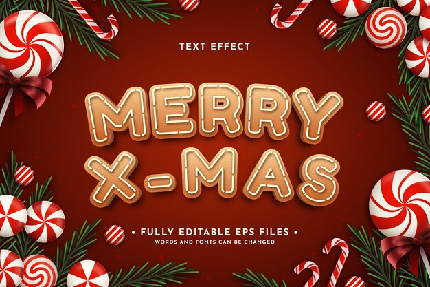 Efecto de texto navideño con caramelos.