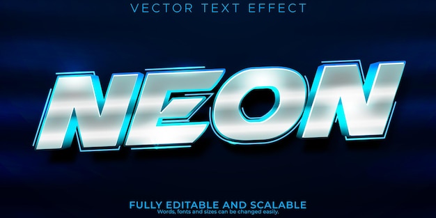 Vector gratuito efecto de texto en negrita neón estilo de texto azul y metálico editable