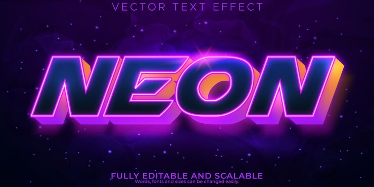 Vector gratuito efecto de texto de neón editable estilo de texto retro y brillante