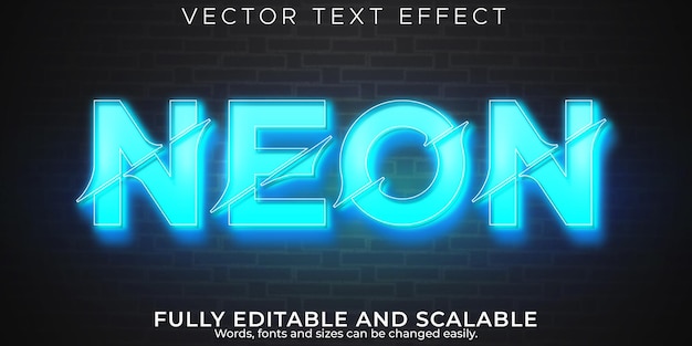 Vector gratuito efecto de texto de neón estilo de texto brillante y ligero editable