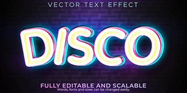 Vector gratuito efecto de texto de neón estilo de texto disco y club editable
