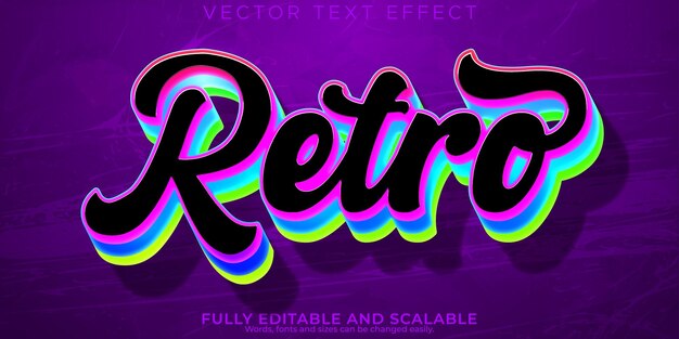 Efecto de texto de neón retro estilo de texto antiguo y vintage editable
