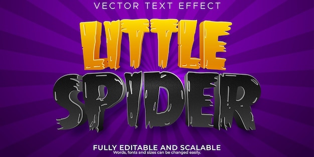 Efecto de texto de niños de dibujos animados estilo de texto de araña y niño editable