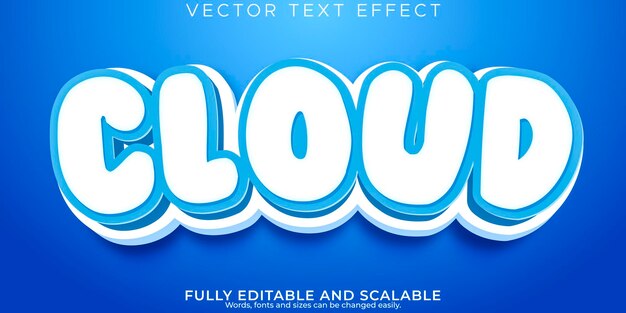 Efecto de texto en la nube cielo editable y estilo de texto de dibujos animados