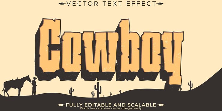 Vector gratuito efecto de texto occidental vaquero editable y estilo de texto salvaje