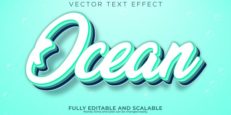 Vector gratuito efecto de texto oceánico mar editable y estilo de texto azul